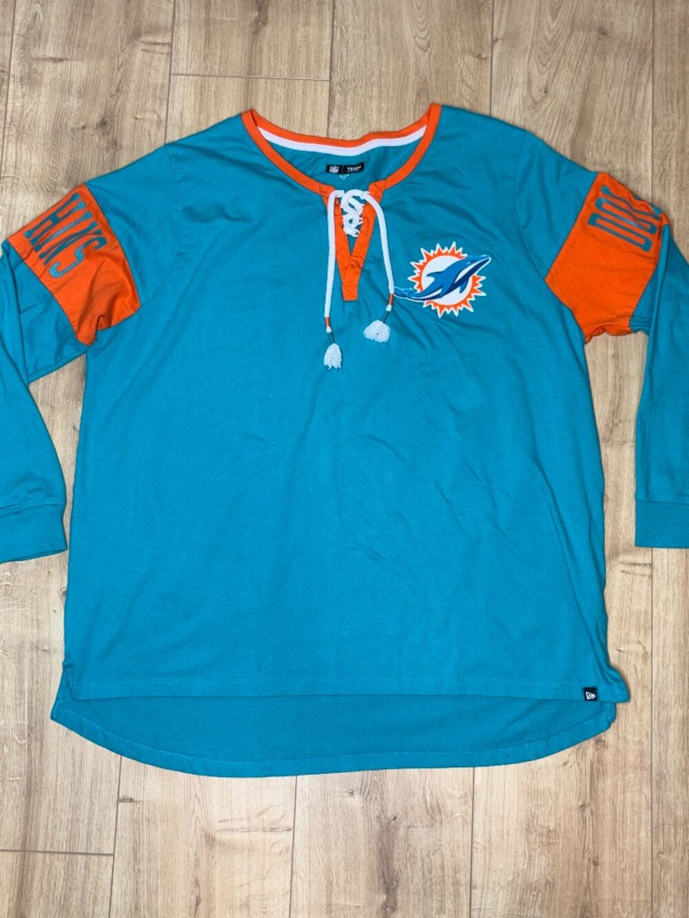 NFL DOLPHINS Merch Teal Lace-Up Long Sleeve Shirt